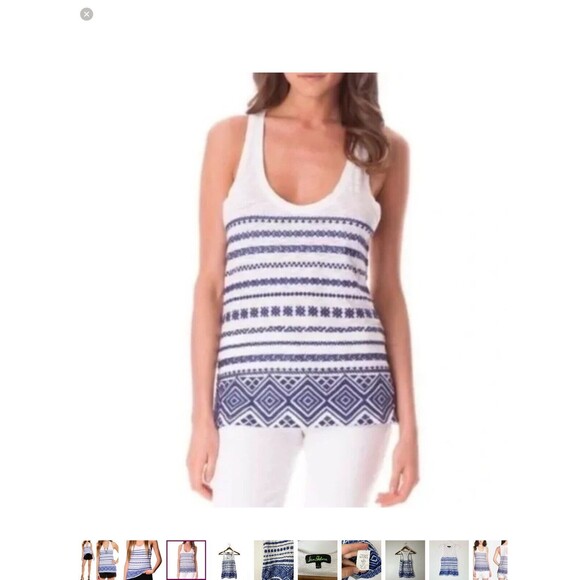 🌊 Sam Edelman White & Blue Sleeveless Top – Tulum Embroidered, Size Small - Picture 2 of 8